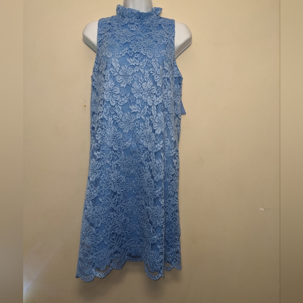 ANNE KLEIN Blue Lace Sleeveless Dress 8